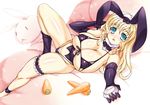  animal_ears blonde_hair blue_eyes breasts bunny bunny_ears carrot cleavage covered_nipples elbow_gloves gloves highres huge_breasts ishida_hiroyuki lingerie long_hair lying original panties solo underwear 