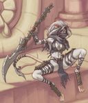  breasts chain digitigrade female hair ink-eyes loincloth magic_the_gathering mask ninja polearm rat rodent sitting skimpy solo spread_legs spreading straps tom910 unconvincing_armour underwear warrior weapon white 