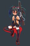  black black_hair boots cameltoe cross elbow_gloves flat_chest gloves highres long_hair panties red_eyes ryoji_(nomura_ryouji) silver_rain simple_background skull smile solo striped striped_panties thigh_boots thighhighs twintails underwear 