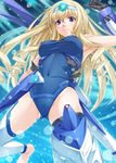  armpits blonde_hair blue_eyes blue_leotard bodysuit breasts cecilia_alcott covered_nipples drill_hair highres infinite_stratos large_breasts leotard long_hair mukunokino_isshiki pilot_suit shirt skin_tight solo taut_clothes taut_shirt very_long_hair 
