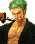  bad_id bad_pixiv_id earrings green_hair grin jewelry lack male_focus one_piece roronoa_zoro scar smile solo sword weapon 