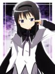  akemi_homura black_hair blue_eyes blush expressionless hairband ikari_manatsu long_hair magical_girl mahou_shoujo_madoka_magica portrait purple_eyes revision salute solo 