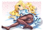  black_legwear blonde_hair cordelia_glauca crotch_seam feet green_eyes legs long_hair panties panties_under_pantyhose pantyhose solo sorimura_youji tantei_opera_milky_holmes thighband_pantyhose underwear 