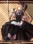  bad_id bad_pixiv_id blonde_hair book dress frills gosick gothic_lolita green_eyes hat highres lolita_fashion long_hair pipe runa_men sitting solo very_long_hair victorica_de_blois 