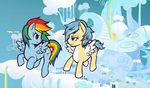  blue_hair cloudsdale cutie_mark duo equine female feral flying friendship_is_magic fur hair hooves horse mammal multi-colored_hair my_little_pony pegasus pony purple_eyes rainbow_dash_(mlp) rainbow_hair rainbow_tail two_tone_hair unknown_artist wings 