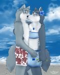  anthro beach blue_rose canine couple duo eyes_closed female flower flower_in_hair kissing lunar_epitaph male mammal necklace rose sand sea seaside topless water wolf 