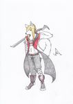  absent_frequency canine dog husky jag male solo sword trench_coat weapon 