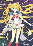  back_bow bad_id bad_pixiv_id bishoujo_senshi_sailor_moon blonde_hair blue_eyes blue_sailor_collar boots bow brooch ceru choker double_bun elbow_gloves full_moon gloves hair_ornament hairpin heart heart_choker highres jewelry knee_boots long_hair magical_girl moon multicolored multicolored_clothes multicolored_skirt petals pleated_skirt red_bow ribbon sailor_collar sailor_moon sailor_senshi_uniform see-through skirt solo super_sailor_moon tiara tsukino_usagi twintails very_long_hair white_gloves yellow_choker 