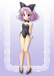  bare_legs bow bowtie leotard masakichi_(crossroad) playboy_bunny_leotard purple_eyes purple_hair ribbon shirayuki_(sister_princess) short_hair sister_princess solo wrist_cuffs 