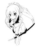  blush boots greyscale infinite_stratos monochrome plus9 ponytail shinonono_houki solo sword weapon 