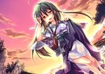  backlighting dutch_angle fisheye hair_ribbon japanese_clothes kamizuki_shiki kimono original ribbon solo sunset yagasuri 