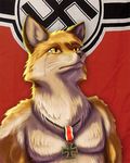  canine flag flame_bait fox fursecution fursecution_fox male nazi parody solo taurin_fox wwii 卐 
