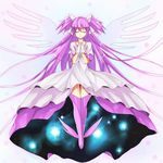  bad_id bad_pixiv_id boots bow closed_eyes dress gloves hair_bow hands_clasped heirou kaname_madoka long_hair magical_girl mahou_shoujo_madoka_magica own_hands_together pink_footwear pink_hair pink_legwear solo spoilers thighhighs ultimate_madoka very_long_hair white_background white_gloves wings zettai_ryouiki 