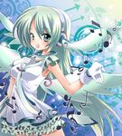  alternate_costume bad_id bad_pixiv_id bracelet dress gloves green_eyes green_hair hand_on_own_chest hatsune_miku head_wings headphones jewelry long_hair musical_note necklace project_diva_(series) project_diva_2nd seidou_(tukinomiyako) solo very_long_hair vocaloid 
