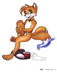  anthro canine fel fox male mammal miles_prower necklace nude pawpads penis penis_tip plain_background sega shoes solo sonic_(series) tail white_background 