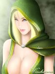  alleria_windrunner blonde_hair blue_eyes cleavage dota hood portrait realistic solo texture warcraft 