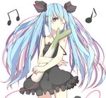  bad_id bad_pixiv_id blue_eyes blue_hair dress hatsune_miku long_hair meet_neet musical_note one_eye_closed open_mouth solo spring_onion strap_slip themed_object twintails very_long_hair vocaloid 