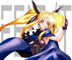  blonde_hair brown_eyes fate_testarossa highres kamion leotard lyrical_nanoha mahou_shoujo_lyrical_nanoha solo thighhighs twintails 