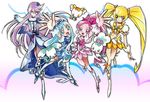  black_choker blonde_hair blue_choker blue_hair blue_skirt boots bow choker chypre_(heartcatch_precure!) coffret_(heartcatch_precure!) cure_blossom cure_marine cure_moonlight cure_sunshine dress elbow_gloves gloves hanasaki_tsubomi heartcatch_precure! knee_boots kurumi_erika long_hair magical_girl multiple_girls myoudouin_itsuki official_art orange_bow orange_choker pink_bow pink_hair pink_skirt ponytail potpourri_(heartcatch_precure!) precure purple_dress purple_hair single_elbow_glove single_glove skirt tsukikage_yuri twintails umakoshi_yoshihiko yellow_bow yellow_skirt 