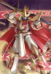  cape cardfight!!_vanguard clenched_hand crown huge_weapon king_of_sword mecha no_humans official_art rod solo sword tomo_(machinemess) weapon 