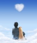  1girl cloud couple day dopollsogno from_behind gosick heart hetero highres kujou_kazuya long_hair looking_up short_hair signature sky victorica_de_blois 