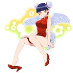  angel_wings bad_id bad_pixiv_id bakuretsu_hunters black_hair bun_cover china_dress chinese_clothes daughter_(bakuretsu_hunters) double_bun dress ethusa no_socks pointy_ears shoe_dangle solo wings yellow_eyes 