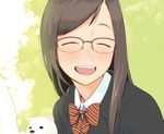  brown_hair closed_eyes dog glasses love_&amp;_smile lowres nanahime original smile solo 