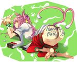  animal_ears ass barefoot blazblue cat_ears catgirl duplicate hazama kokonoe looking_back pink_hair tail twintails 