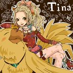  aco_(acocan) blonde_hair bow character_name chocobo earrings final_fantasy final_fantasy_vi green_eyes jewelry long_hair lowres pantyhose pink_bow ponytail solo tina_branford 