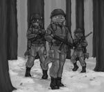  american forest greyscale group gun m1_garand male military monochrome ranged_weapon rifle submachine_gun tetarga thompson_submachine_gun tree weapon wood woods world_war_2 ww2 