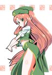  absurdres alternate_eye_color ass bad_id bad_pixiv_id highres hong_meiling legs long_hair midriff navel red_hair side_slit solo thick_thighs thighs tommbo touhou very_long_hair yellow_eyes 
