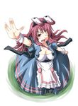  animal_ears big_breasts breasts cleavage dress female from_above hair_ornament infinite_stratos large_breasts open_mouth red_eyes red_hair shinonono_tabane solo white_background wink wristband 