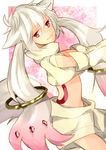  animal_ears bad_id bad_pixiv_id detached_sleeves ichinose777 kyubey light_smile mahou_shoujo_madoka_magica male_focus midriff navel personification pink_eyes smile solo white_hair 