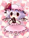  bat_wings blue_hair chibi chocolate hat heart highres o_o remilia_scarlet ribbon solo touhou valentine wings yume_shokunin 