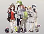  3boys alternate_costume backpack bad_id bad_pixiv_id bag bel_(pokemon) black_hair blonde_hair blue_eyes boots brown_eyes brown_hair cheren_(pokemon) dress fashion flower gen_5_pokemon glasses green_eyes green_hair grin hair_flower hair_ornament hand_in_pocket high_heels hug hug_from_behind ikuryomaga leg_up long_hair multiple_boys multiple_girls n_(pokemon) oshawott pantyhose pink_flower pink_rose pokemon pokemon_(creature) pokemon_(game) pokemon_bw ponytail purrloin rose shoes short_hair shorts smile snivy standing standing_on_one_leg tepig touko_(pokemon) touya_(pokemon) v zorua 