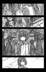  child circle comic greyscale hood hoodie kitsune_(kazenouta) mask monochrome open_mouth original short_hair toy 