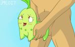  39coit ahegao ambiguous_gender chikorita digital_artwork_(media) human interspecies looking_pleasured male male/ambiguous mammal nintendo pok&eacute;mon pok&eacute;mon_(species) pok&eacute;philia simple_background size_difference tongue tongue_out video_games 