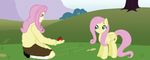  equine eye_contact female feral fluttershy_(mlp) friendship_is_magic horse human humanized mammal my_little_pony pegasus pony square_crossover txlegionnaire wings 
