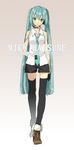  aqua_eyes aqua_hair casual character_name contemporary fashion hatsune_miku headset io_(sinking=carousel) long_hair necktie shorts solo thighhighs twintails very_long_hair vocaloid 