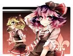  alternate_costume bad_id bad_pixiv_id cheong_ha contemporary eating flandre_scarlet hand_behind_head multiple_girls necktie no_hat no_headwear remilia_scarlet school_uniform short_hair siblings sisters touhou 