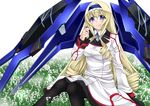  ao_(time-leap) black_legwear blonde_hair blue_eyes blue_hairband cecilia_alcott curly_hair drill_hair hairband highres infinite_stratos long_hair pantyhose solo 