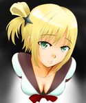  1girl blonde_hair breasts character_request cleavage female gradient gradient_background green_eyes highres kore_wa_zombie_desu_ka? maelstrom school_uniform solo tomonori_yuki yoshida_yuki 