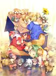  blonde_hair canine dog dog_ears doggirl female feral food green_hair hair mammal red_eyes red_hair tail unknown_artist yellow_eyes 