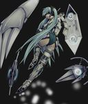  aqua_eyes aqua_hair green_leotard hatsune_miku highres leotard long_hair looking_back mechanical_arm mechanical_legs robot_joints solo teresa007 very_long_hair vocaloid 