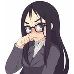  angry black_eyes black_hair blush formal glasses highres long_hair original oza_watto solo suit tears 