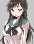  a_channel black_hair blush bow breasts brown_eyes inaho long_hair medium_breasts nishi_yuuko open_mouth school_uniform serafuku solo 