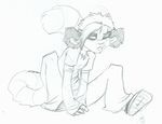  chest_tuft clothed eye_scar female greyscale hair half-closed_eyes holly_massey lemur lip_piercing long_tail monochrome piercing scar short_hair sitting sketch solo striped_tail tail zeriara_(character) 