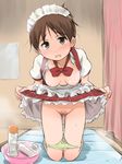  alternate_costume blush breasts brown_eyes brown_hair enmaided hirasawa_ui k-on! kneeling lube maid maid_headdress open_clothes panties panty_pull pubic_hair pussy pussy_juice skirt skirt_lift small_breasts solo uncensored underwear wancho 
