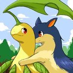  bayleef cute forest hug pok&eacute;mon quilava red_eyes tree wkar 