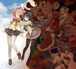  adelbert_(madoka_magica) akemi_homura anthony_(madoka_magica) bad_id bad_pixiv_id beret black_hair blonde_hair blue_hair boots brown_legwear cape charlotte_(madoka_magica) cloud corset covering_eyes daniyyel+jennifer detached_sleeves drill_hair emi_(emi43) everyone h.n.elly_(kirsten) hair_ornament hair_ribbon hairpin hat highres kaname_madoka kyubey magical_girl mahou_shoujo_madoka_magica miki_sayaka mitakihara_school_uniform multiple_girls pantyhose pink_hair plaid plaid_skirt pleated_skirt polearm puffy_sleeves pyotr_(madoka_magica) red_hair ribbon sakura_kyouko school_uniform shirt skirt spear striped striped_legwear taut_clothes taut_shirt thighhighs tomoe_mami twin_drills twintails vertical-striped_legwear vertical_stripes weapon witch's_labyrinth zettai_ryouiki 